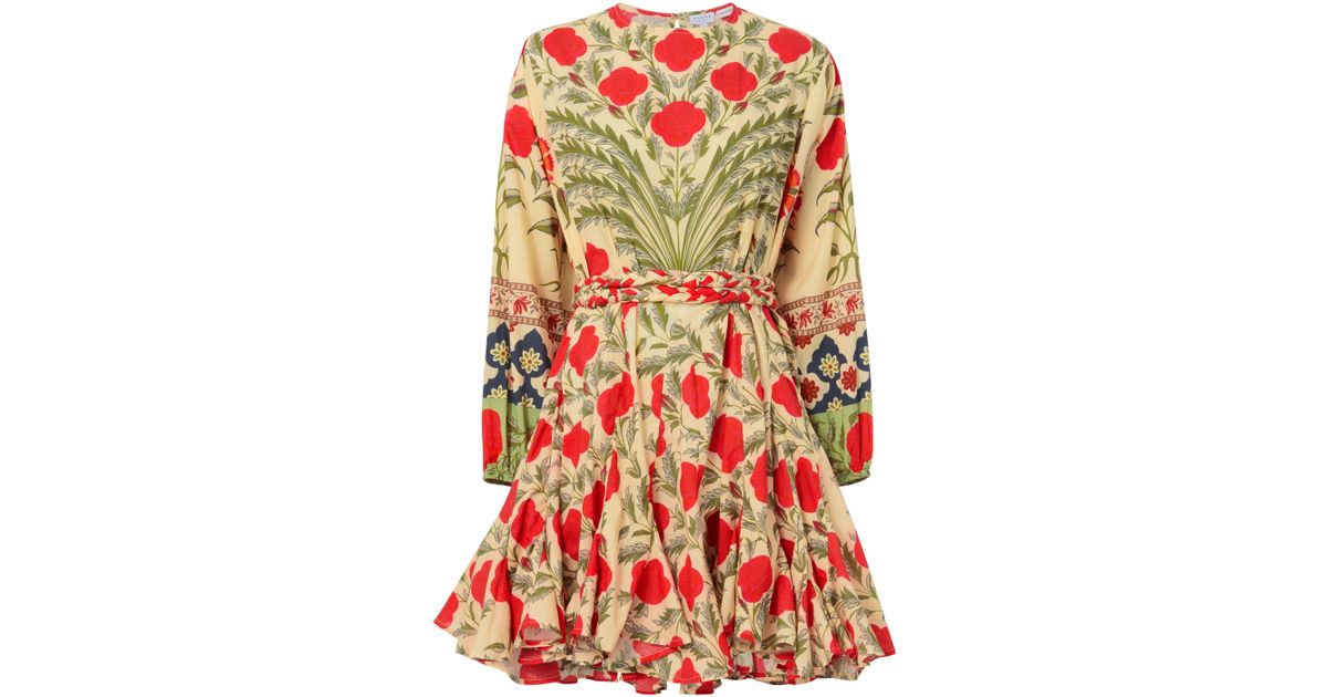 red floral swing dress