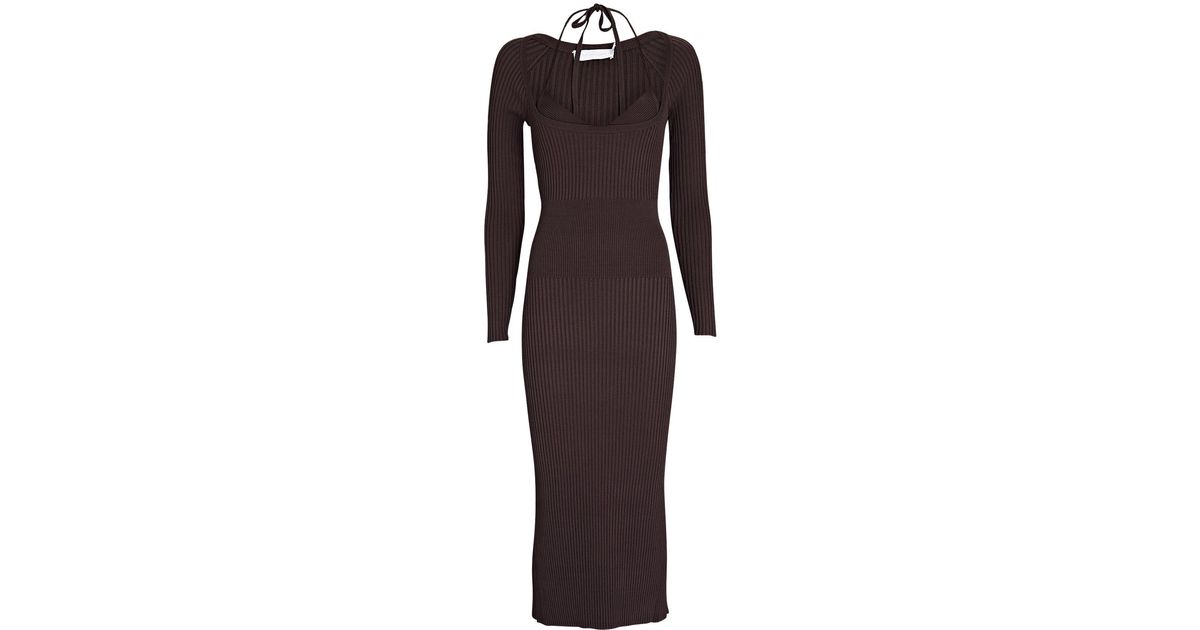 Jonathan Simkhai Synthetic Liza Layered Knit Midi Dress in Brown | Lyst