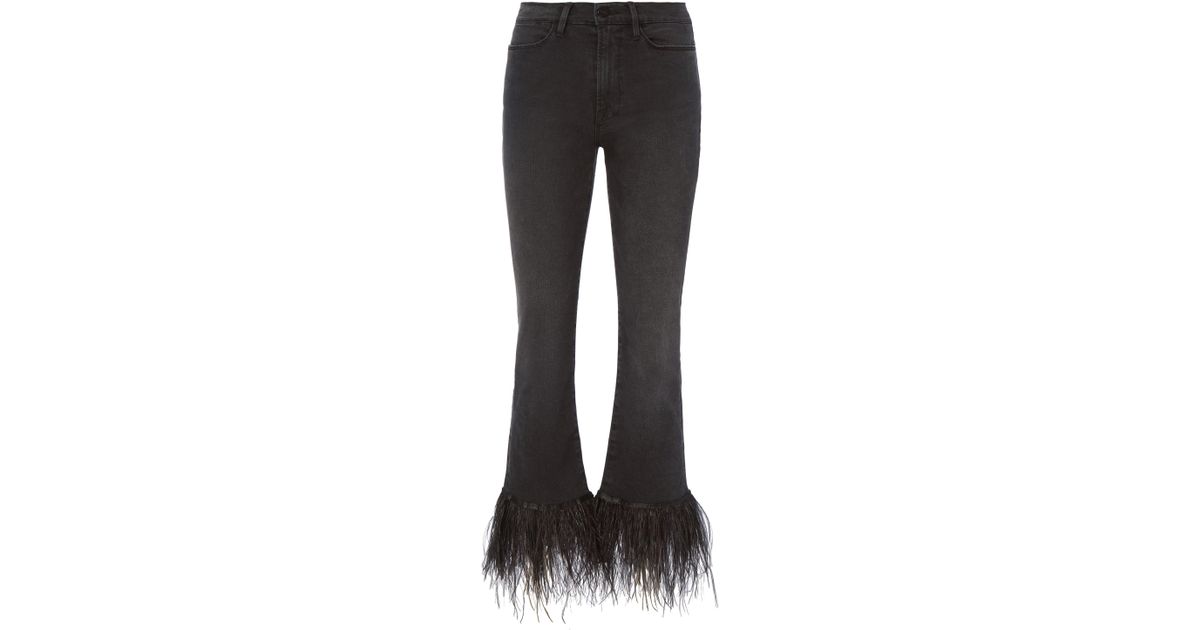 High Straight Feather Hem Jeans 