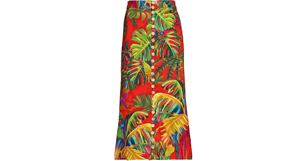 FARM Rio Urban Jungle Linen-blend Midi Skirt | Lyst Canada