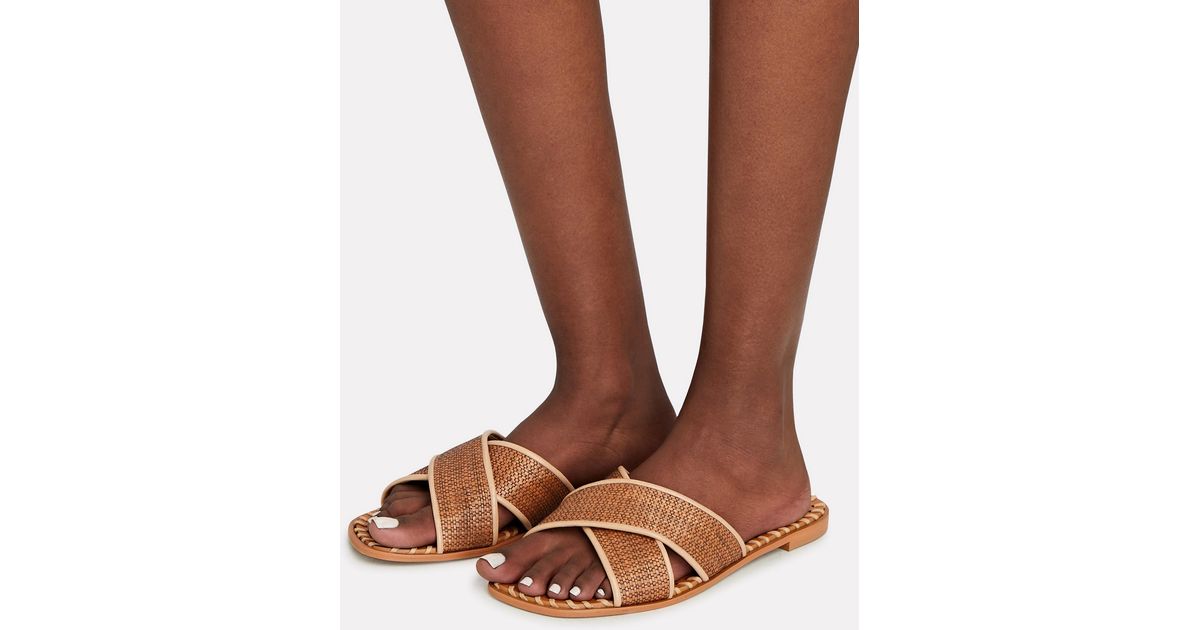Schutz Alita Woven Raffia Slide Sandals in Brown | Lyst
