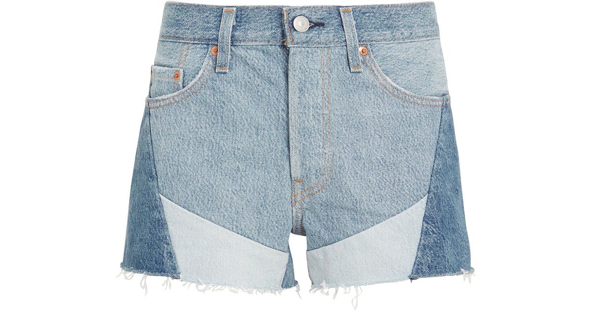 patchwork jean shorts