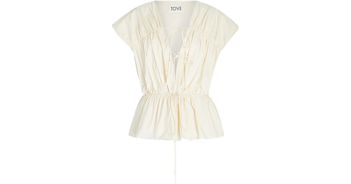 TOVE Thea Tie-front Organic Cotton Poplin Top in Ivory (White) | Lyst