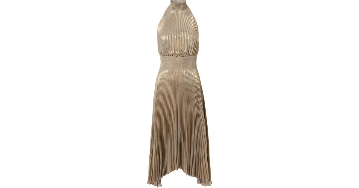 alc renzo metallic pleated dress