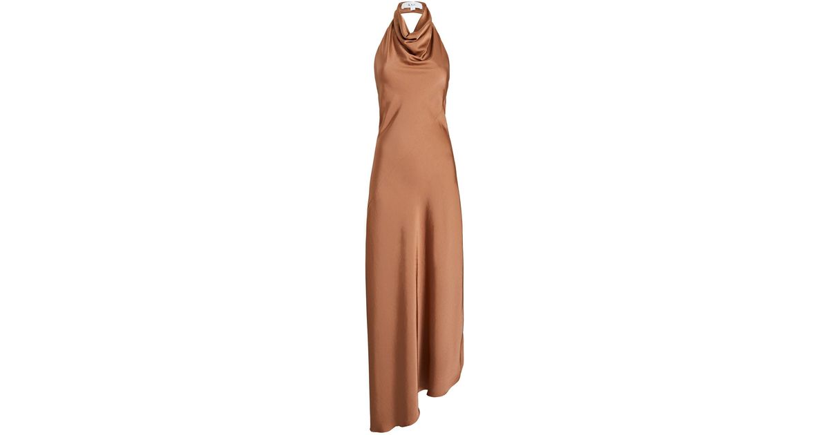 A.L.C. Claire Cowl Neck Satin Halter Dress in Blush (Brown) | Lyst