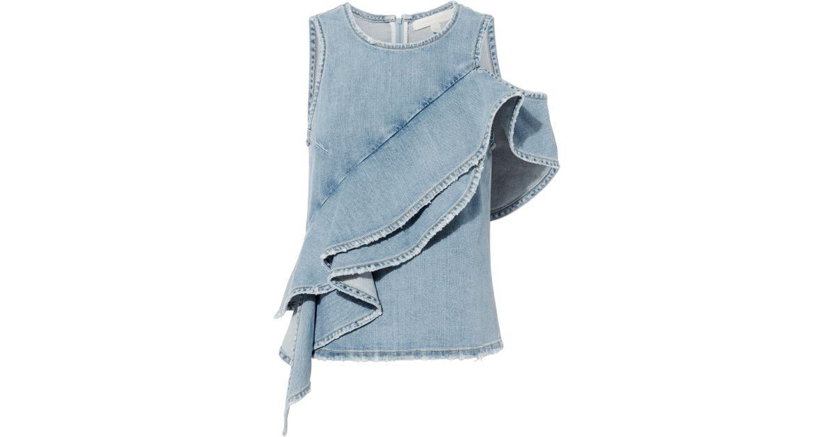 jonathan simkhai denim ruffle dress