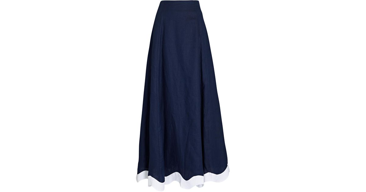 STAUD Luciana Linen Maxi Skirt in Blue | Lyst