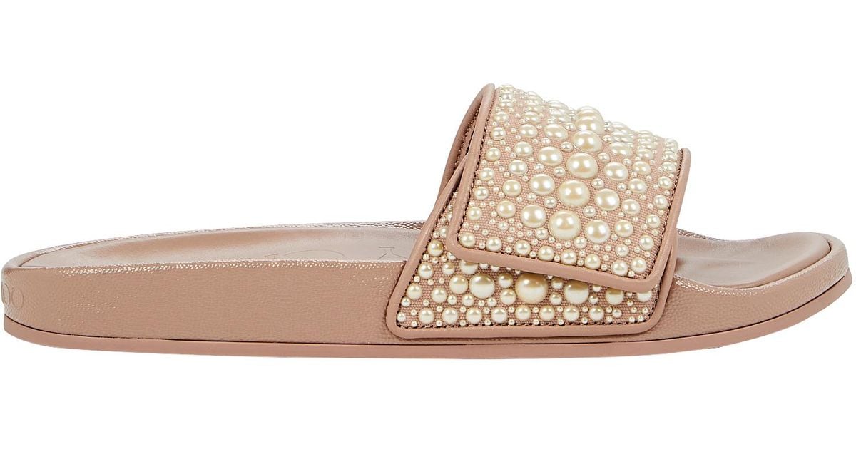 Jimmy Choo Fitz Pearlembellished Slide Sandals in Pink Lyst Canada