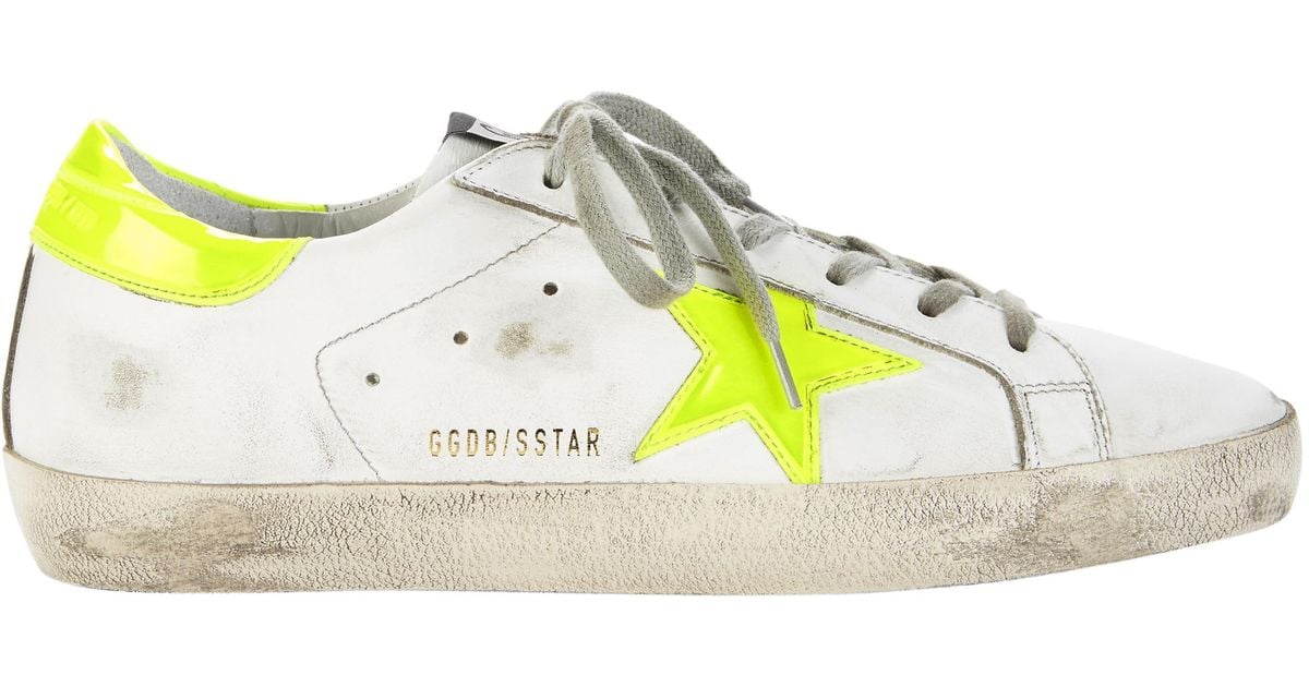 Golden Goose Superstar Neon Yellow Star Sneakers in White | Lyst