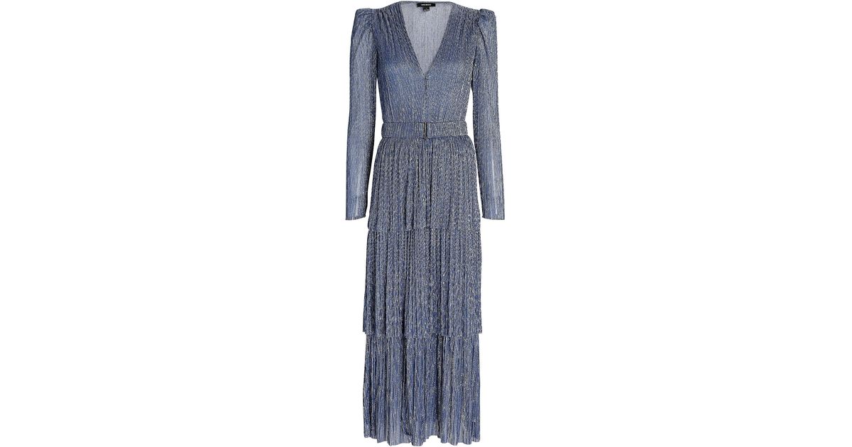 Sabina Musayev Carry Tiered Lurex Midi Dress in Blue - Lyst