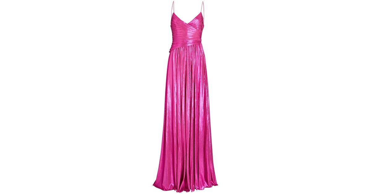 retroféte Doss Wrap-effect Pleated Lamé Gown in Pink | Lyst