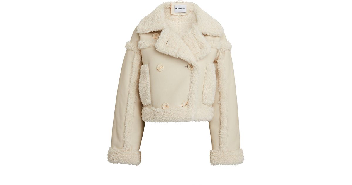 STAND Kristy Faux Shearling-trimmed Jacket in White | Lyst