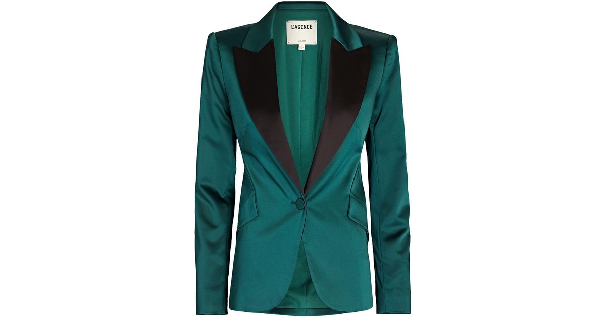 L'Agence Chamberlain Singlebreasted Satin Blazer in Green Lyst