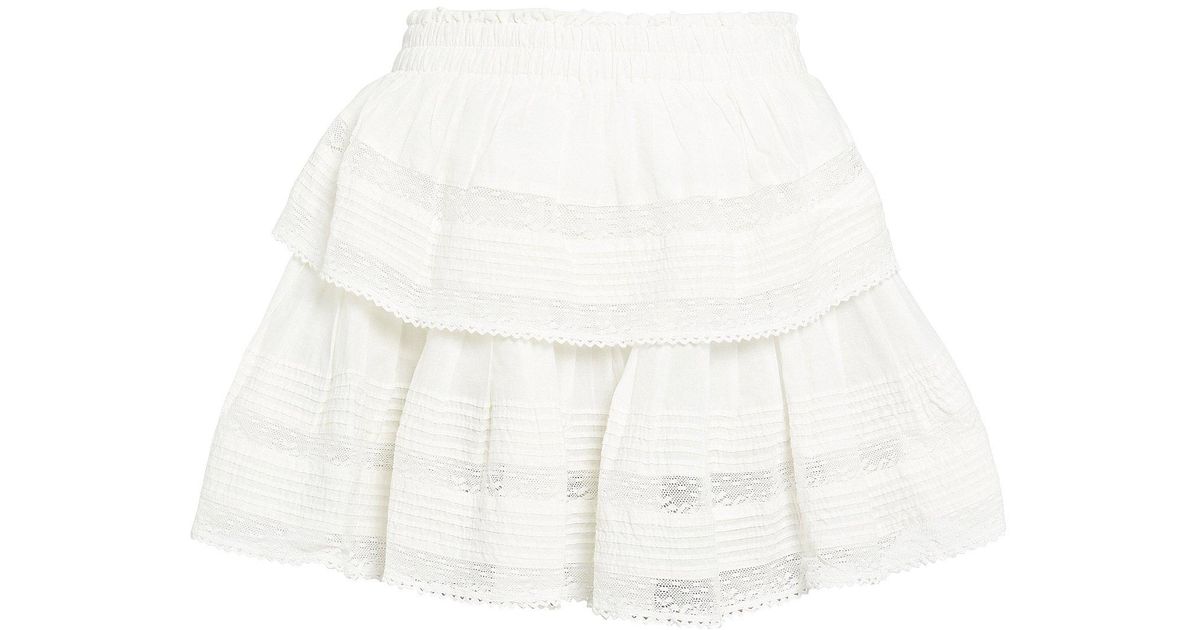 LoveShackFancy Ruffled Lacetrim Cotton Skirt in White Lyst
