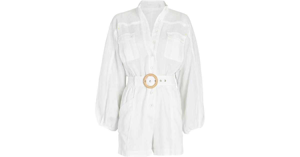 Zimmermann Anneke Belted Linen Playsuit in White Lyst Canada