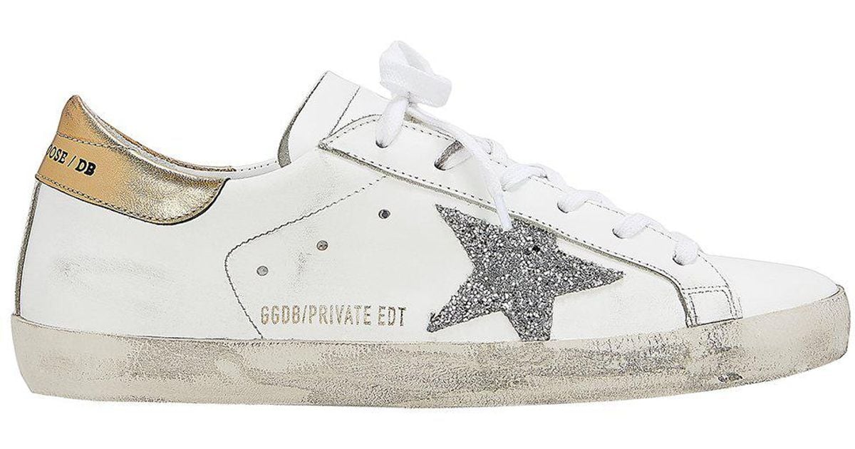 Golden Goose Superstar Silver Glitter Star Low-top Sneakers in White | Lyst