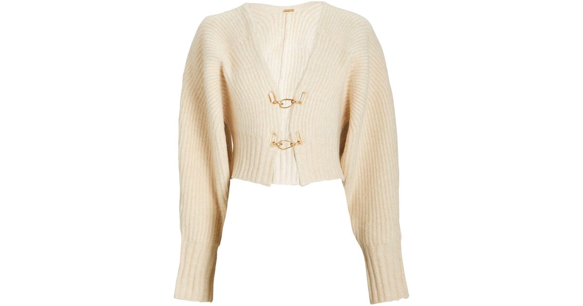 Cult Gaia Casella Embellished Rib Knit Cardigan in Natural Lyst