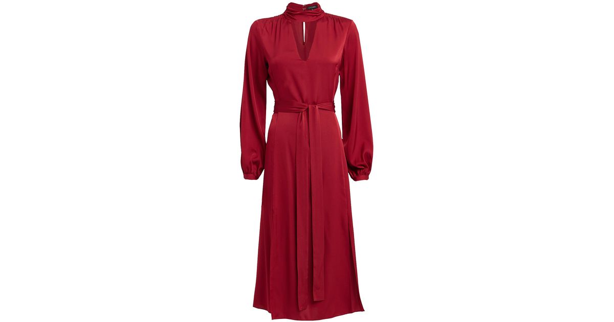 red midi silk dress