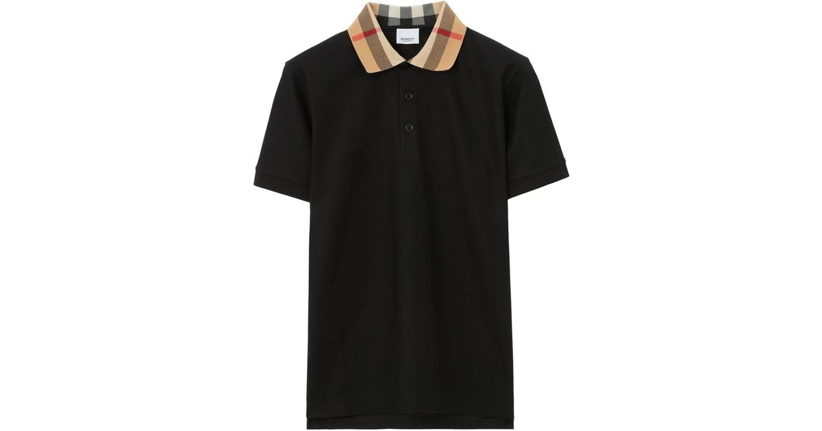 Burberry Check Collar Polo Shirt in Black for Men Lyst