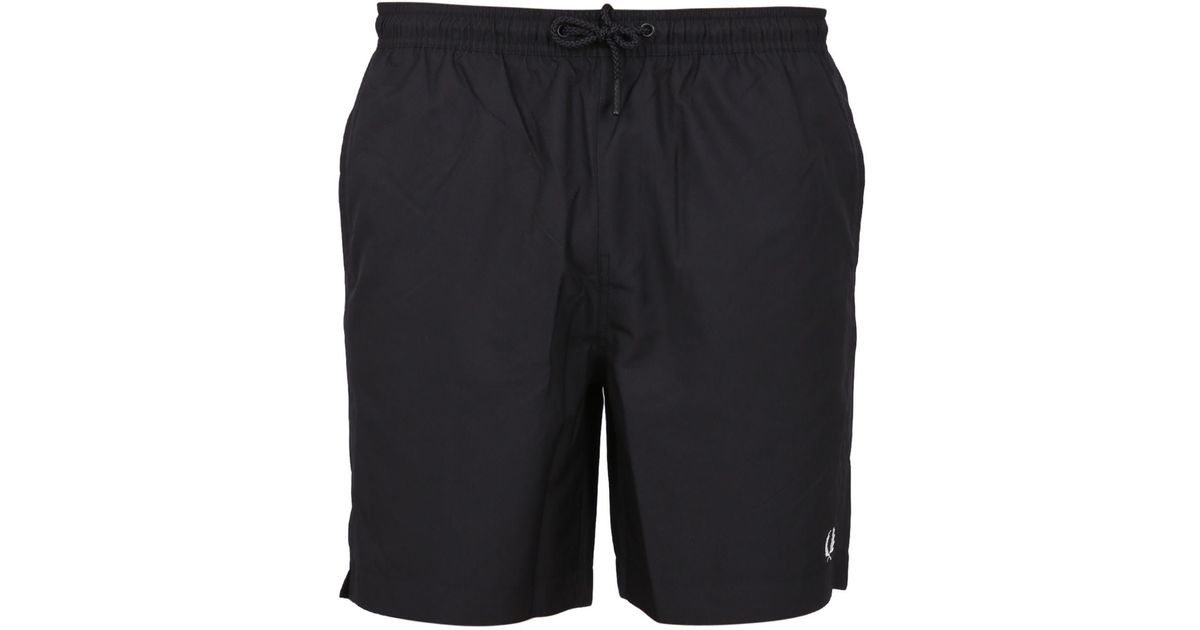 Fred Perry Boxer Swimsuit With Logo Embroidery in Black for Men | Lyst