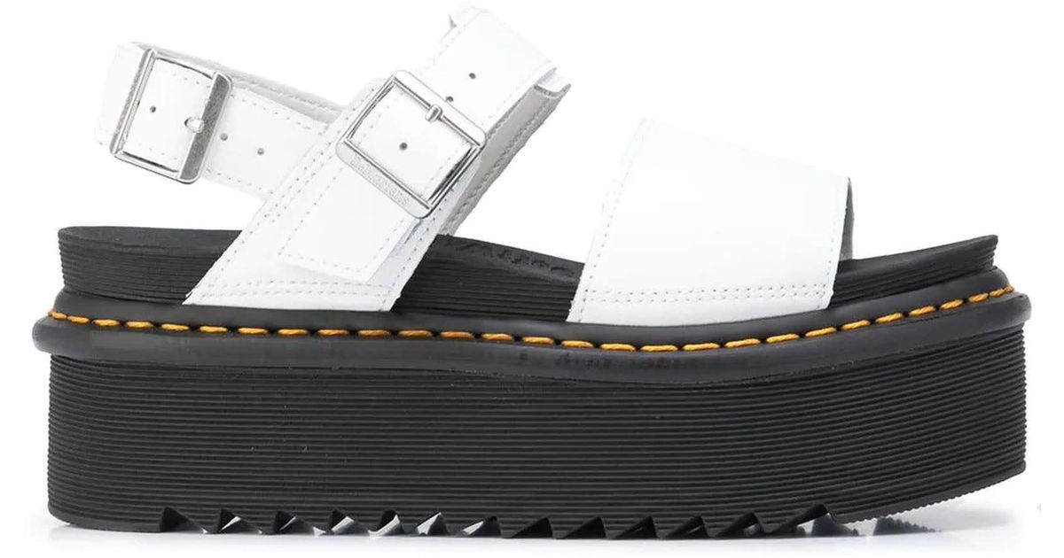 Dr. Martens White Leather Voss Quad Platform Sandals in Black Lyst