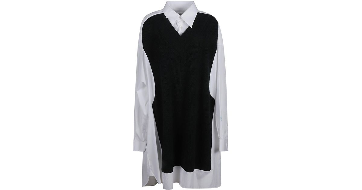 Maison Margiela Spliced Knit Shirt Dress in Black | Lyst