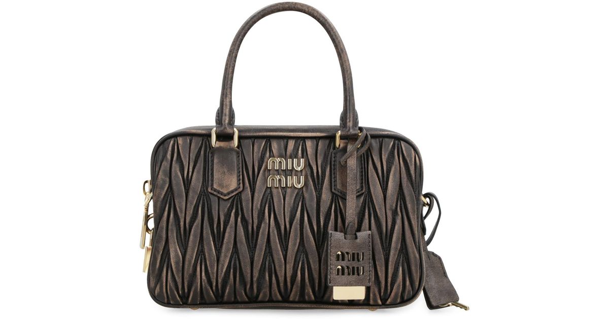 Miu Miu Leather Boston Bag in Black | Lyst UK Miu Miu Leather Boston Bag in Black | Lyst UK