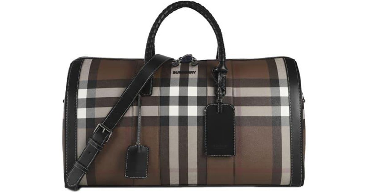 Burberry Leather Tartan Patterned Duffle Bag for Men | Lyst