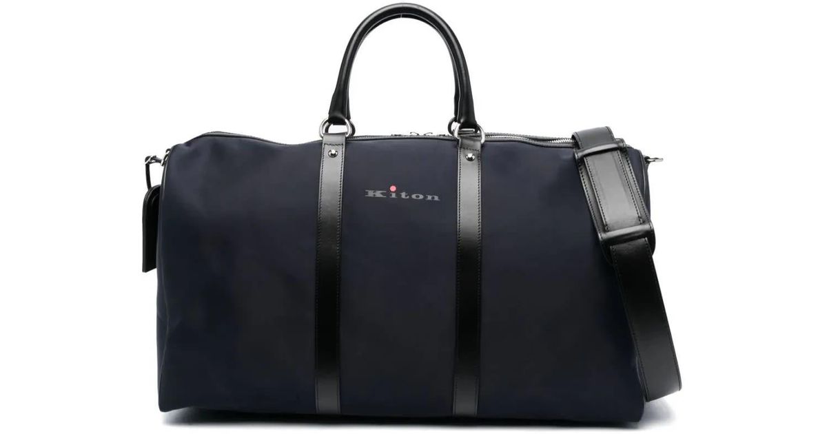 Kiton Dark Blue Duffle Bag In Leather And Nylon for Men | Lyst