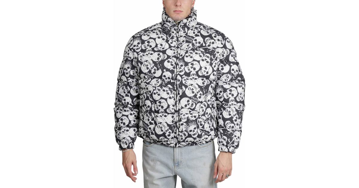 ERL Black And White Skulls Down Jacket in Gray for Men | Lyst