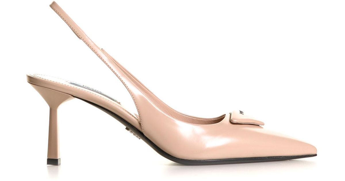 Prada Slingback Décolleté In Leather With Logo in Pink | Lyst