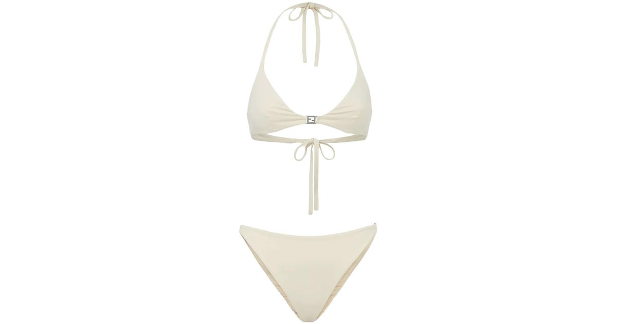 Fendi Bikini Triangolo Shiny Lycra in White | Lyst UK