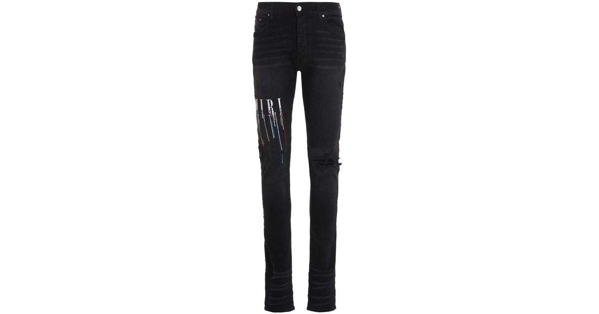 Amiri Denim Paint Drop Logo Jeans in Black for Men | Lyst UK