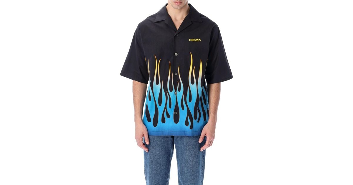 black bowling shirt with flames