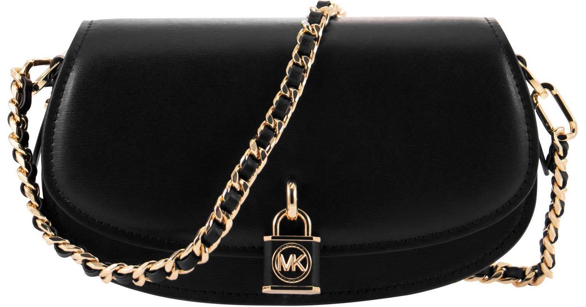 Michael Kors Mila Leather Messenger Bag in Black | Lyst