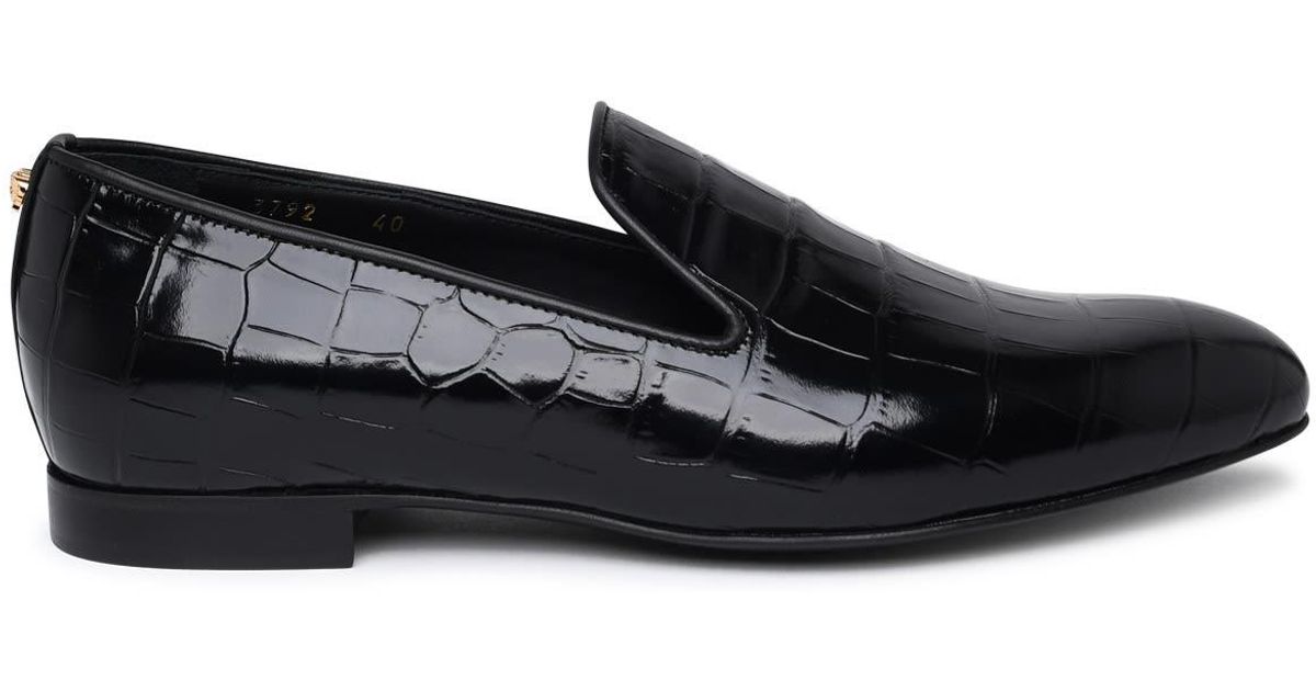 Versace Black Calf Leather Loafers for Men Lyst