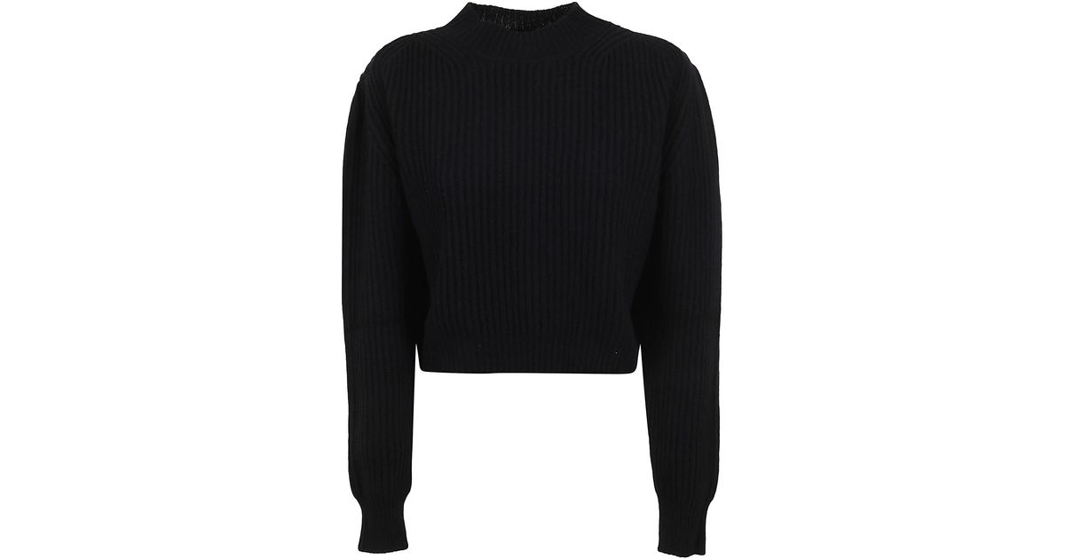 The Andamane Kourtney Knitted Cropped Sweater in Black | Lyst