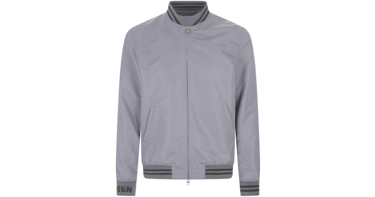 Alexander McQueen Bomber Jacket With Mcqueen Graffiti Print in Gray for ...
