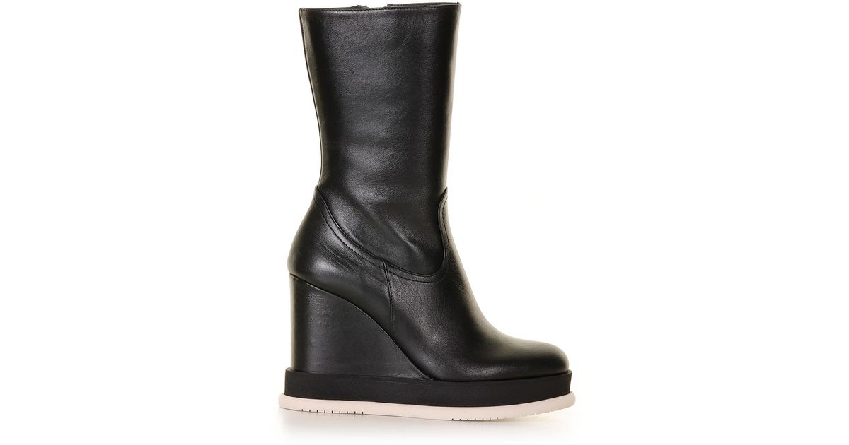 Paloma Barceló Leather Boot With Wedge in Black Lyst