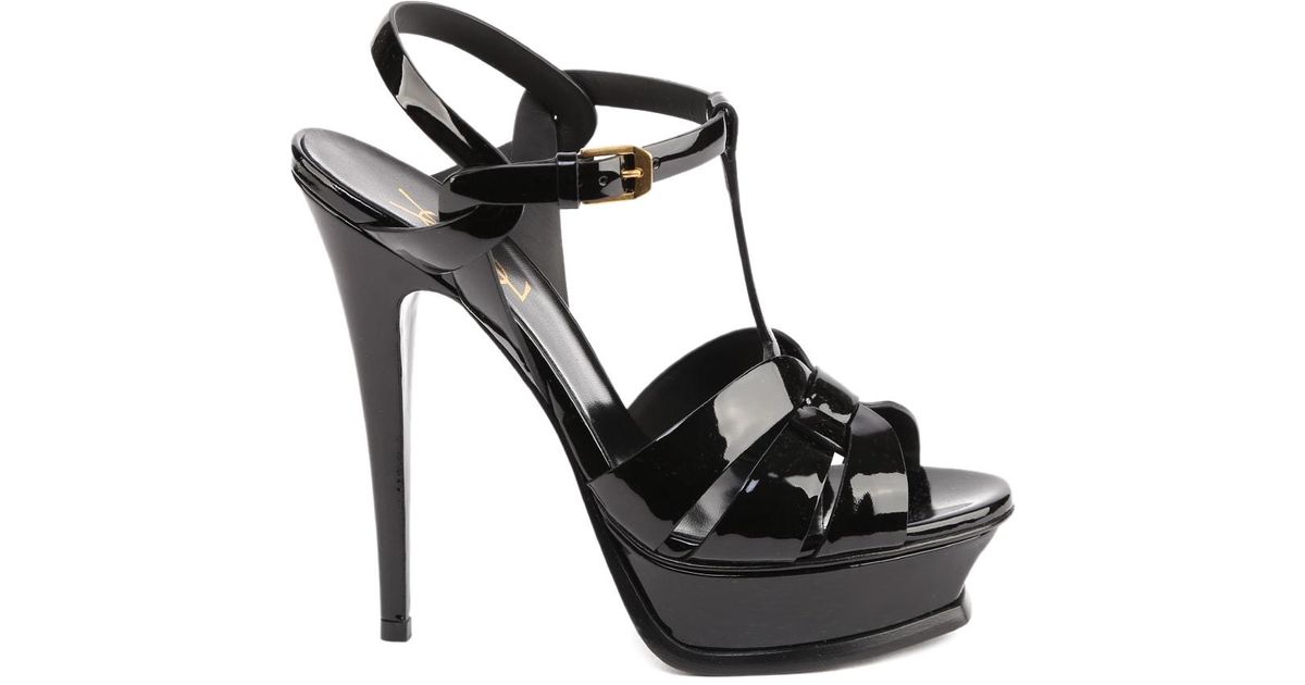Saint Laurent Patent Leather Tribute Sandals With Plateau in Black ...