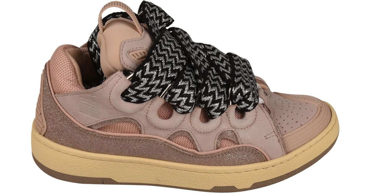 Lanvin Oversized Lace Glitter Embellished Sneakers in Pink (Brown) Lyst