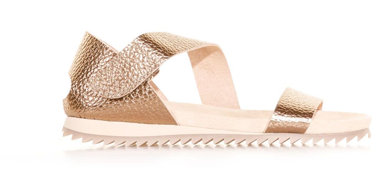 Pedro Garcia Sandal In Laminated Nappa Leather With Strap in Natural | Lyst