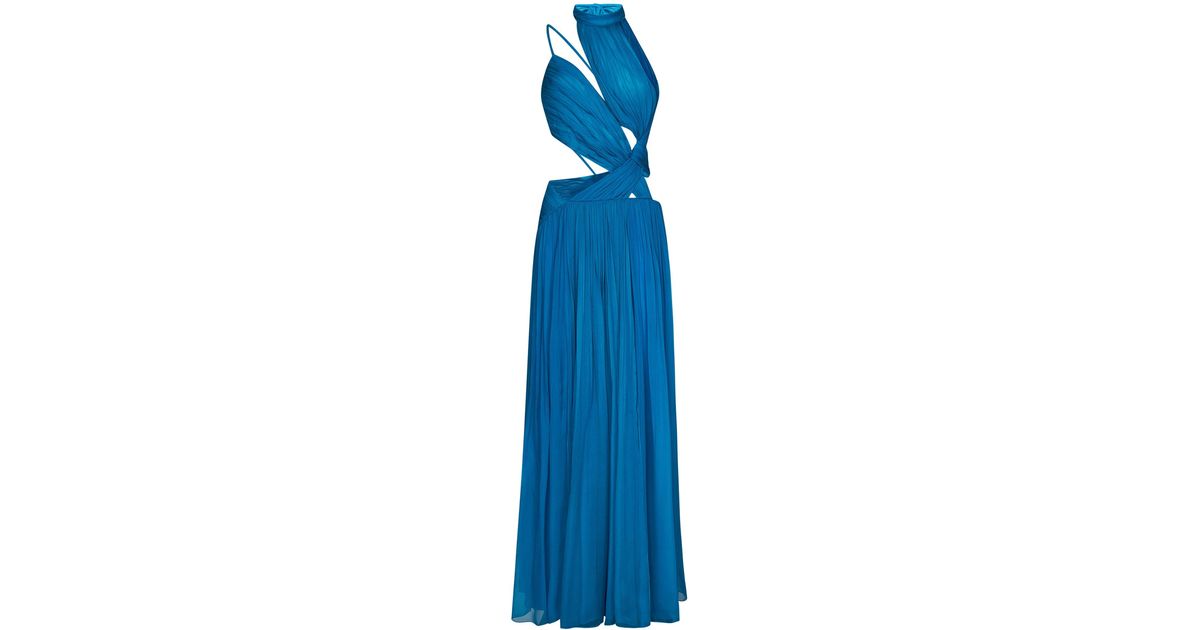 Alberta Ferretti strapless draped-detail silk gown - Blue