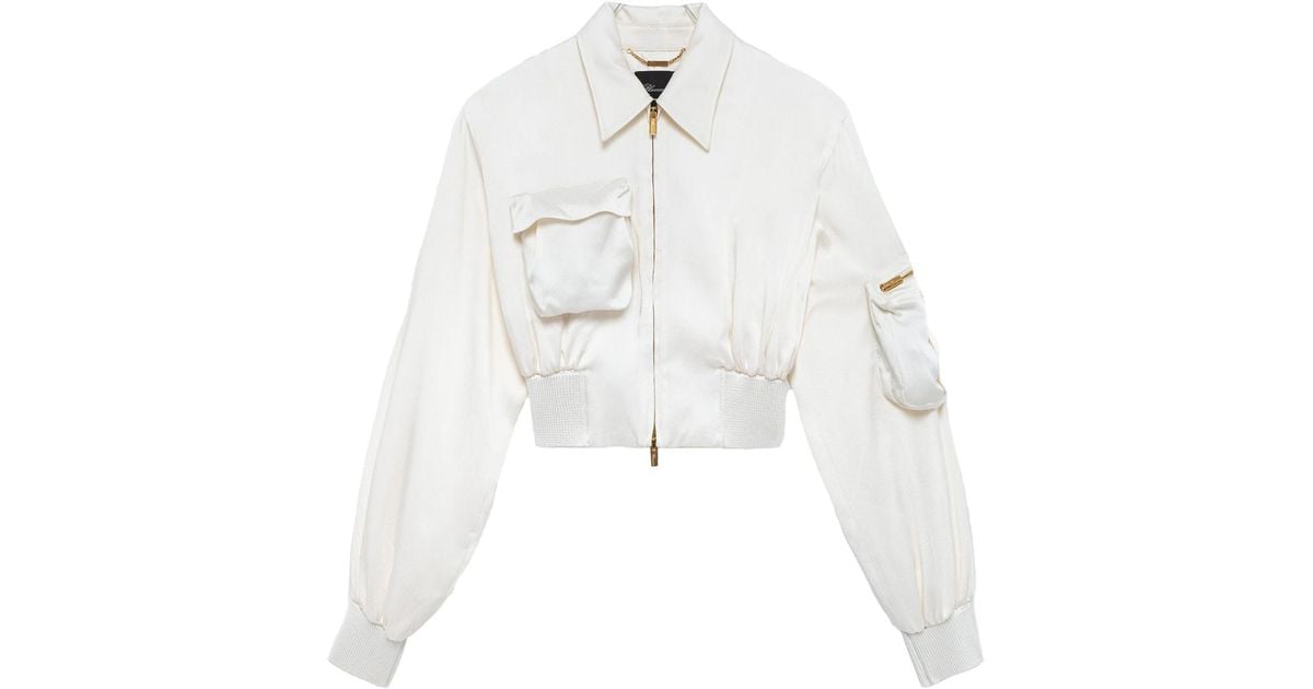 Blumarine Satin Crop Bomber Jacket in White Lyst