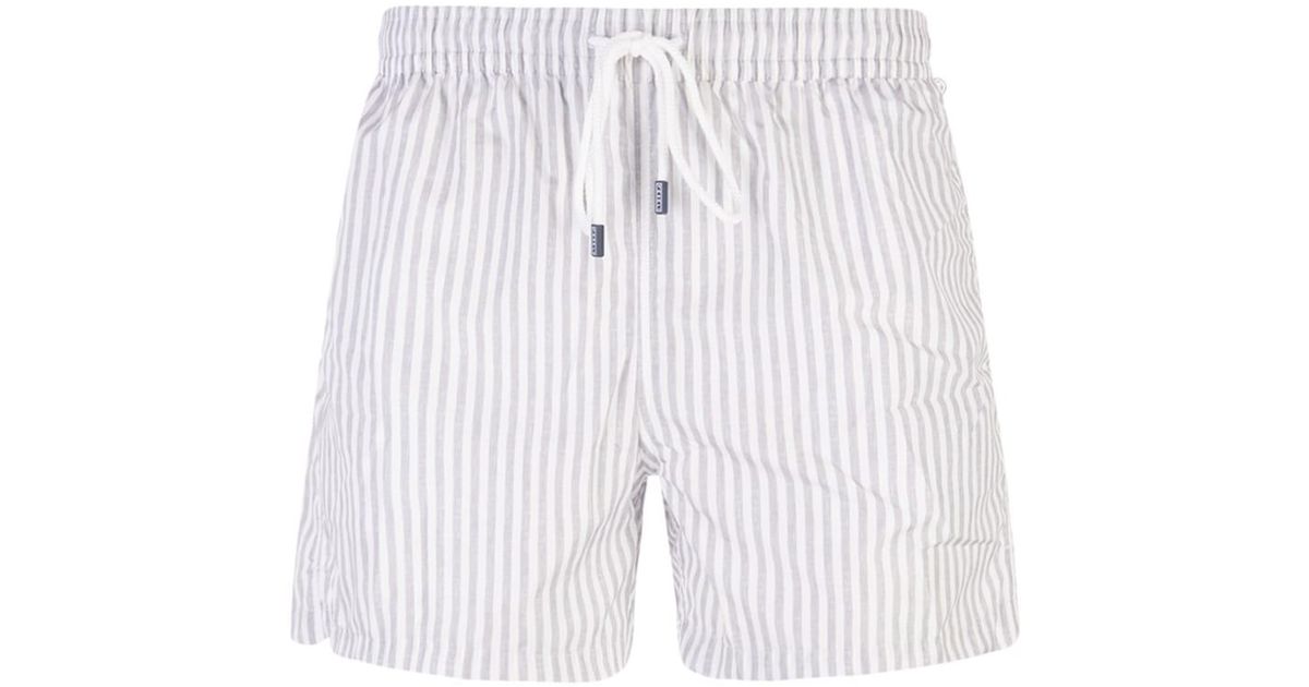 Fedeli Vertical Striped Grey Swim Shorts in White for Men | Lyst