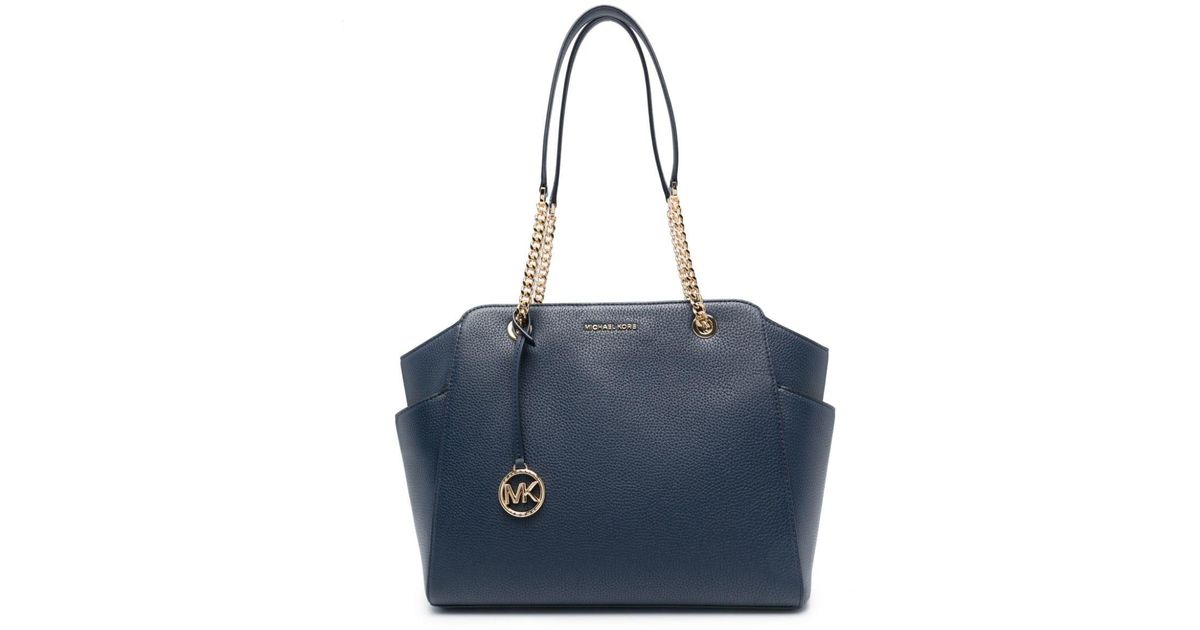Michael Kors Saffiano Leather Large Jet Set Shoulder Tote Bag with Chain,  Navy 