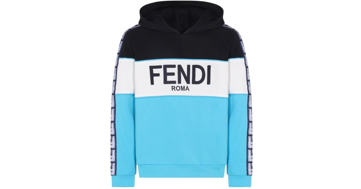 Fendi Logo Hooded Sweatshirt in Blue for Men Lyst