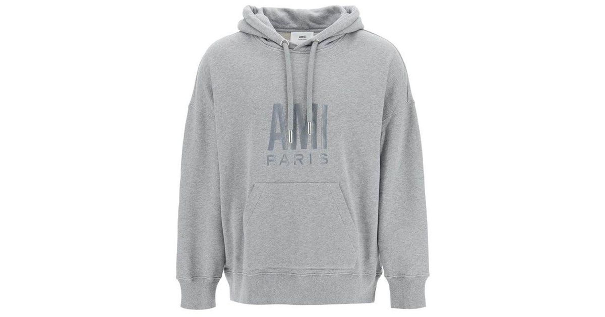 AMI Paris Hoodie in Gray for Men | Lyst