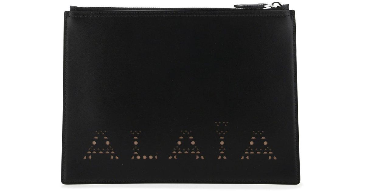SALE【Alaia】テッケル ジップ クラッチ バッグ Alaïa Logo Leather Zipped Pouch in Black | Lyst