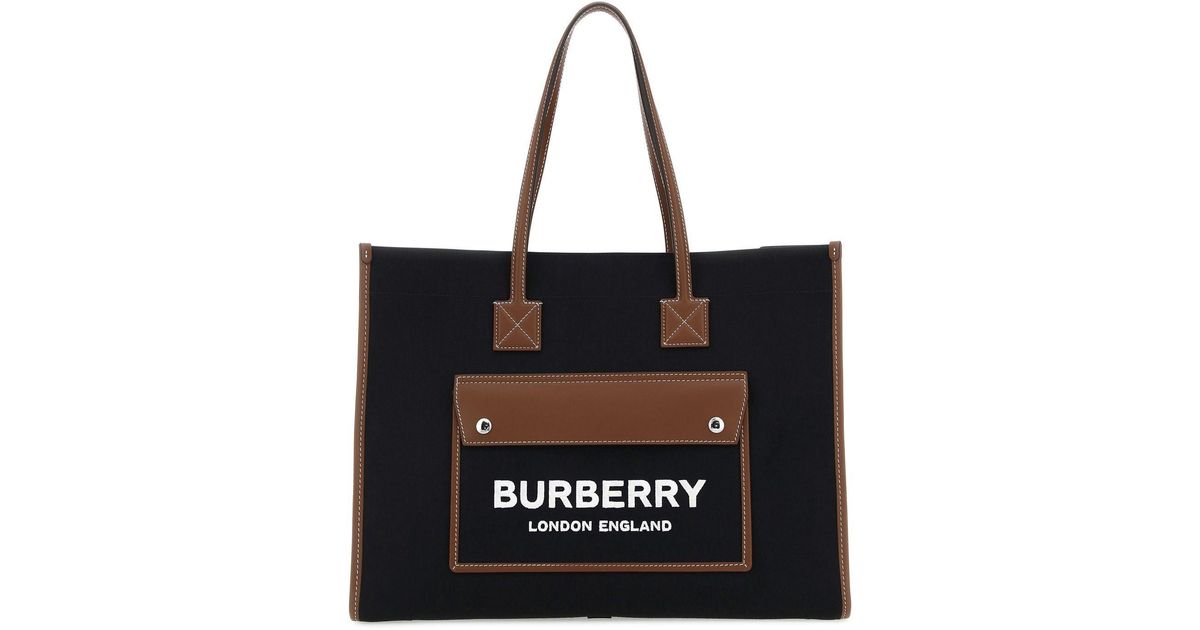 alligevel Bygge videre på Fancy Burberry Two-tone Canvas And Leather Freya Shopping Bag in Black | Lyst